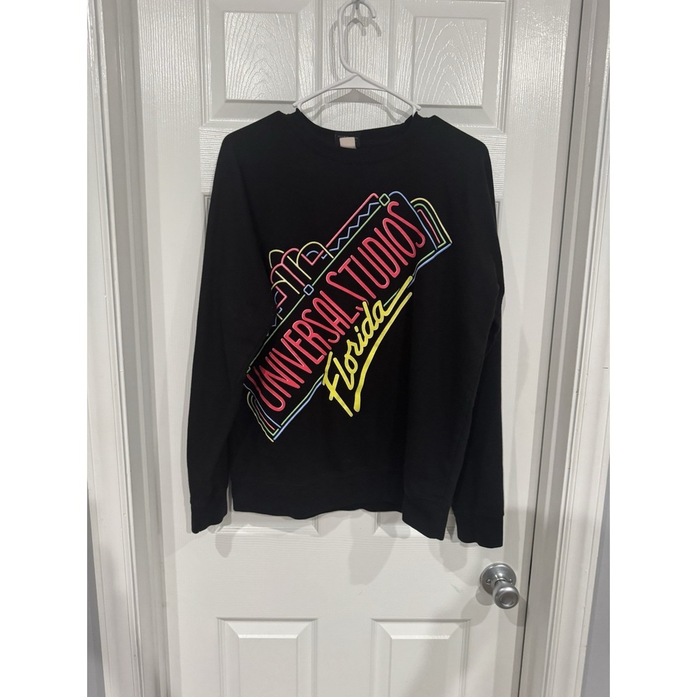 Universal Studios Florida Sweatshirt Adult M Black Neon Pullover‎ Long Sleeve